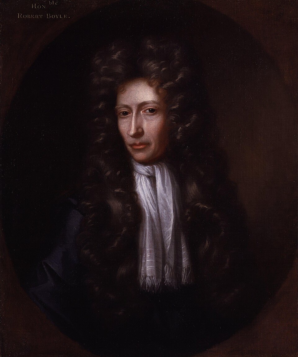 Painted portrait of Robert Boyle, a man with long curled hair
