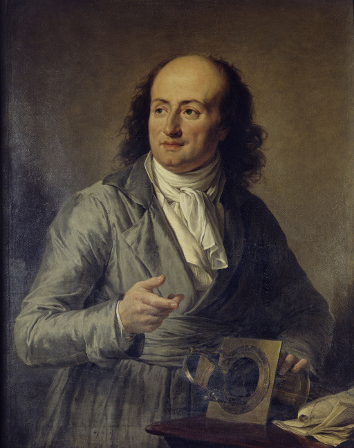 Painted portrait of Jacques Charles, a man in a powdered wig and dark coat